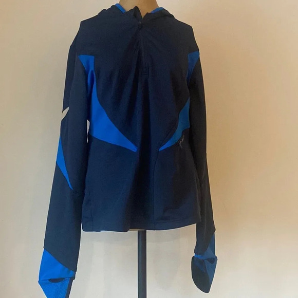 Brooks sz M blue running hoodies w/ thumb holes blues great pre owned condition - Picture 1 of 6
